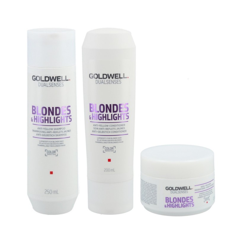 GOLDWELL Dualsenses Blondes & Highlights Anti-Yellow Shampoo 250ml + Conditioner 200ml + 60 SEC Treatment 200ml Set
