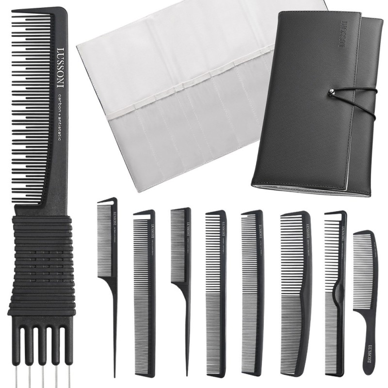 LUSSONI 10 Pcs Professional Comb Set With Case