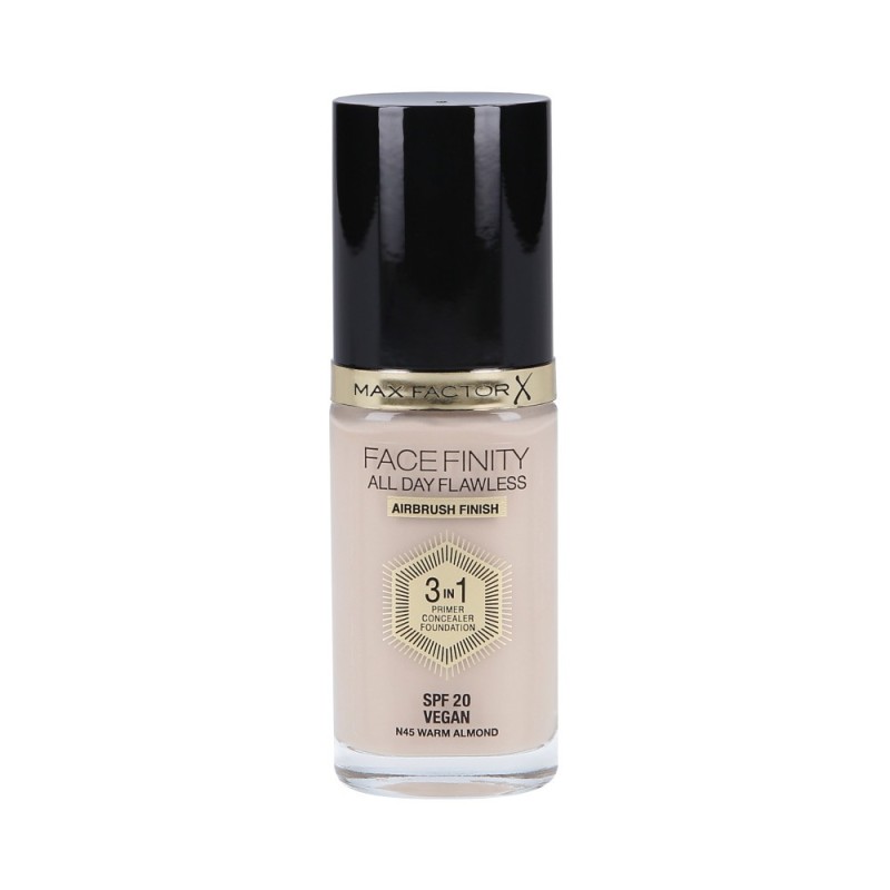 MAX FACTOR FACEFINITY 3in1 All Day Flawless Foundation SPF20 45 Warm Almond 30ml