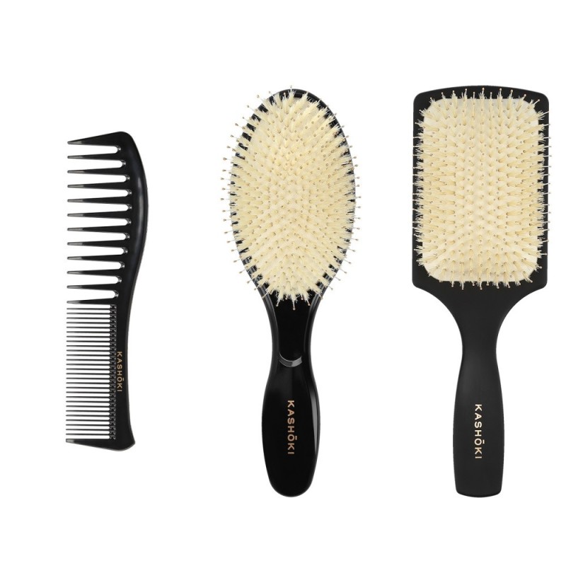 Kashōki HASU Hair Styling Set: 1 x Detangling Brush, 1 x Round brush, 1 x Comb