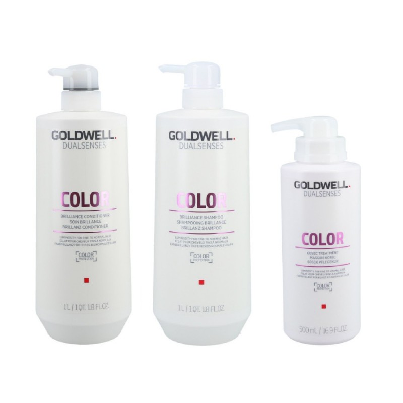 GOLDWELL Dualsenses Color Brilliance Shampoo 1000ml + Conditioner 1000ml + 60Sec Treatment 500ml Set