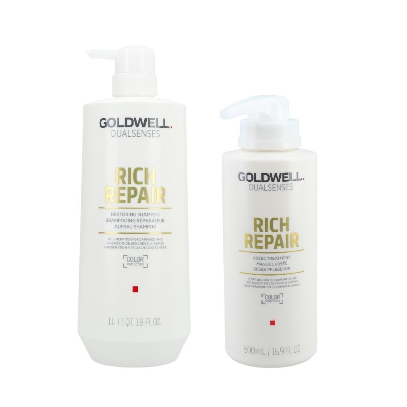 GOLDWELL Dualsenses Rich Repair Restoring Shampoo 1000ml + 60Sec Treatment 500ml Set