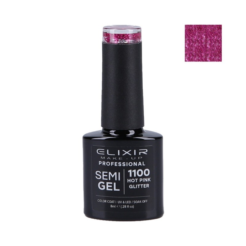 ELIXIR Hybrid nail polish 1100 HOT PINK GLITTER 8ml