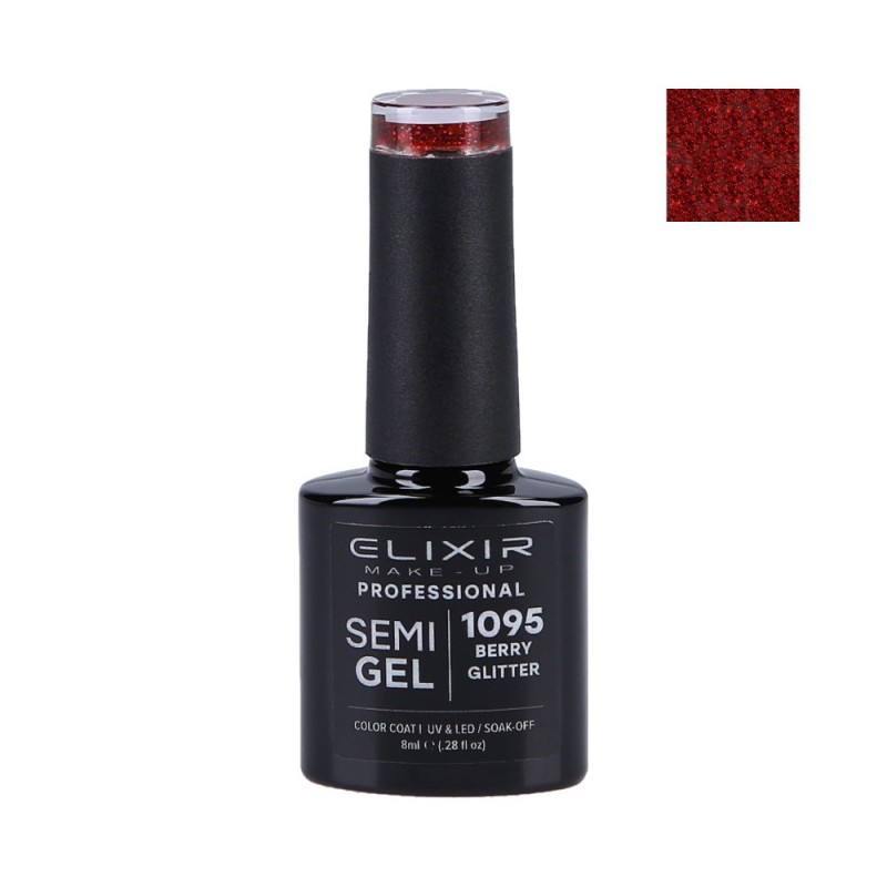 ELIXIR Hybrid nail polish 1095 BERRY GLITTER 8ml