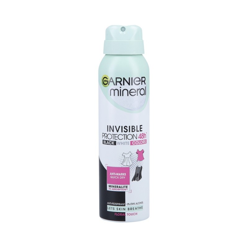 GARNIER MINERAL INVISIBLE PROTECTION BLACK WHITE COLORS Deodorant for women with 48h protection in 150ml spray