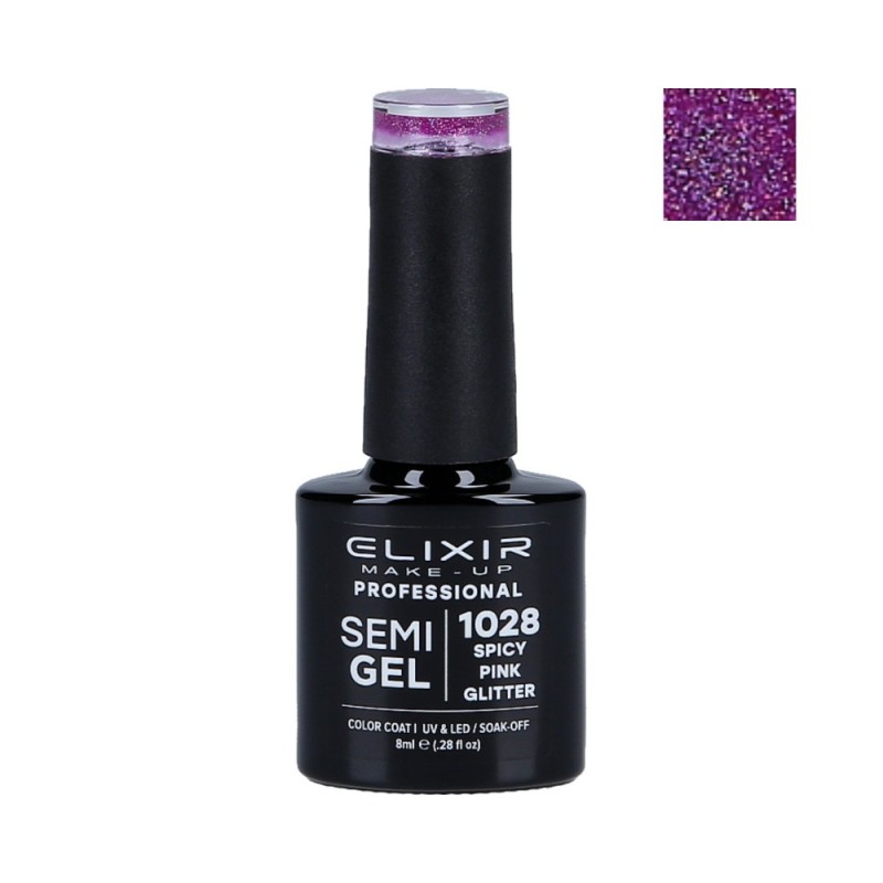 ELIXIR Hybrid nail polish 1028 SPICY PINK GLITTER 8ml